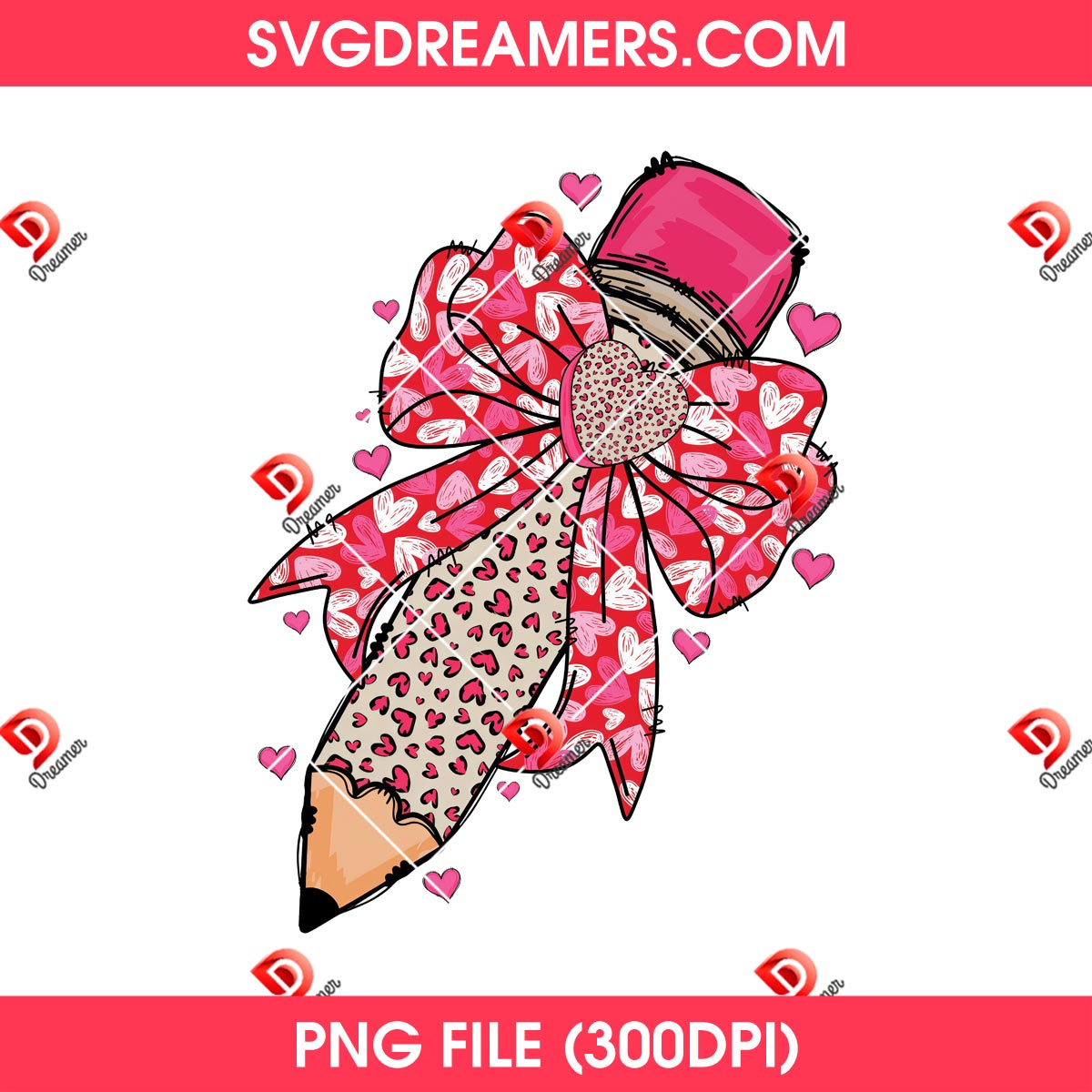 Teacher Valentine Coquette Bow Pencil PNG Design 1 Teacher Valentine Coquette Bow Pencil PNG Design