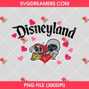 Wall-E And Eve Disneyland Valentine PNG, Cute Robot Couple Valentine Disney Love PNG