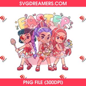 Chibi Kpop Huntrix Easter PNG, Happy Easter Day Saja Girls Demon Hunters PNG