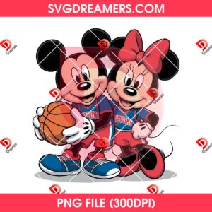 Detroit Pistons Mickey Minnie PNG, Disney Couple Basketball Pistons PNG