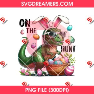Easter Dinosaur T-Rex PNG, Bunny Dino Easter On The Hunt PNG