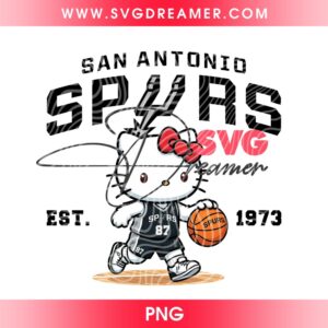 Hello Kitty San Antonio Spurs Basketball PNG, Sanrio Character NBA Spurs EST 1973 PNG, Kitty Spurs Cartoon PNG