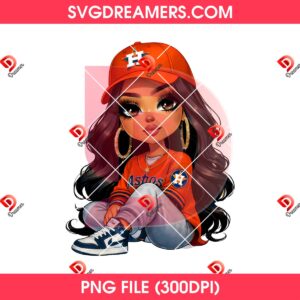 Houston Astros Chicana PNG, Cute Girl Cartoon Astros Baseball PNG