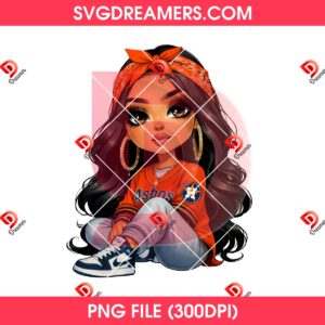 Houston Astros Chicana PNG, Cute Girl Cartoon Astros Baseball PNG
