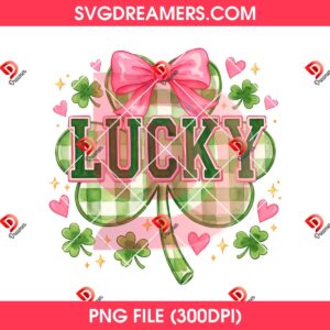 Retro Coquette St Patricks Day Lucky PNG, Lucky Clover Shamrock PNG