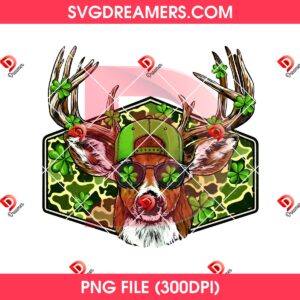 Saint Patricks Day Buck PNG, Retro Lucky Hunting PNG Design, Camo Deer Hunter Patrick PNG