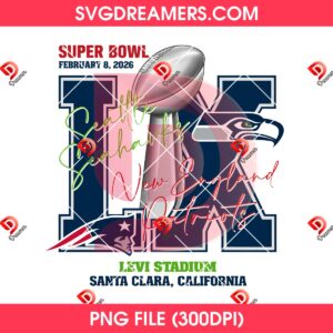 Seattle VS New England Football Championship PNG, Super Bowl LX 2026 PNG Digital File