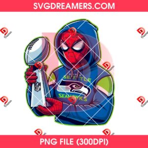 Spiderman Seattle Seahawks Champions 2026 PNG, Super Bowl LX Superheroes Seahawks PNG