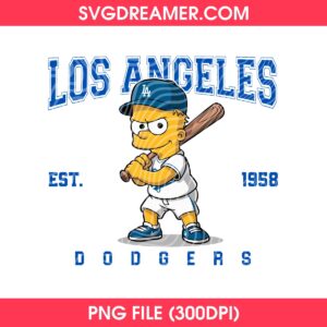 Bundle Cartoon LA Dodgers EST 1958 PNG, Los Angeles Dodgers Baseball Cartoon Fan PNG 34 Bart Simpson LA Dodgers EST 1958 PNG, Los Angeles Baseball Movie Character PNG