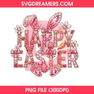 Bling Happy Easter PNG Design, Rhinestone Bunny Ears Sublimation PNG
