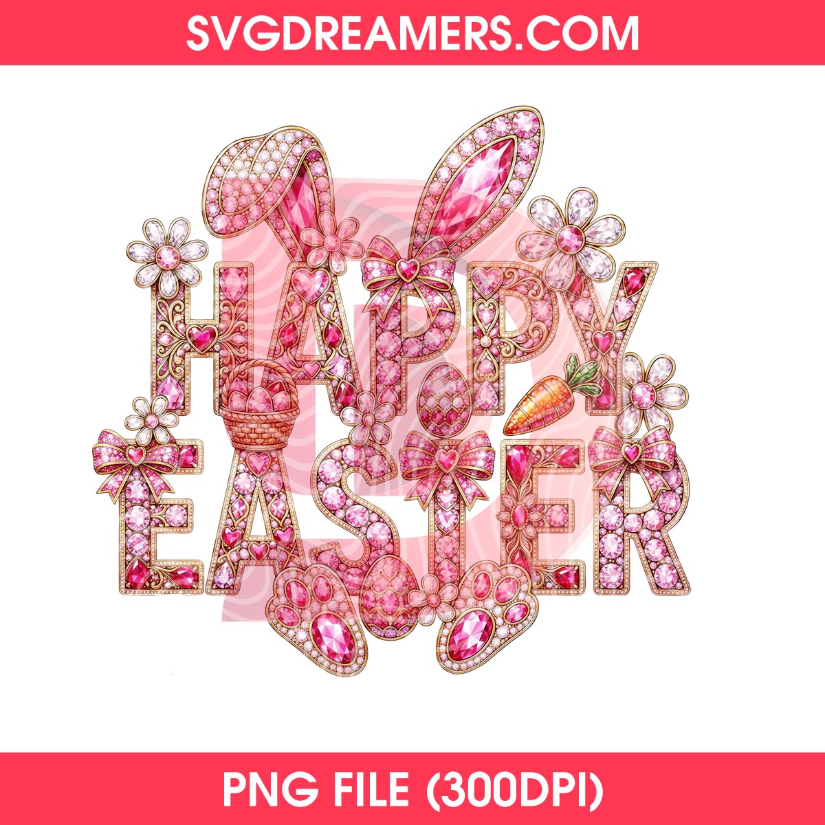 Bling Happy Easter PNG Design, Rhinestone Bunny Ears Sublimation PNG 2 Bling Happy Easter PNG Design, Rhinestone Bunny Ears Sublimation PNG