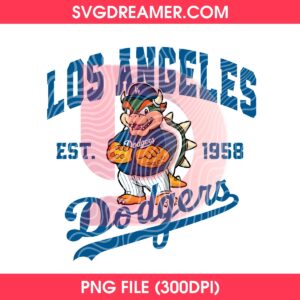Bundle Cartoon LA Dodgers EST 1958 PNG, Los Angeles Dodgers Baseball Cartoon Fan PNG 27 Bowser LA Dodgers EST 1958 PNG, Super Mario Game Baseball Dodgers PNG
