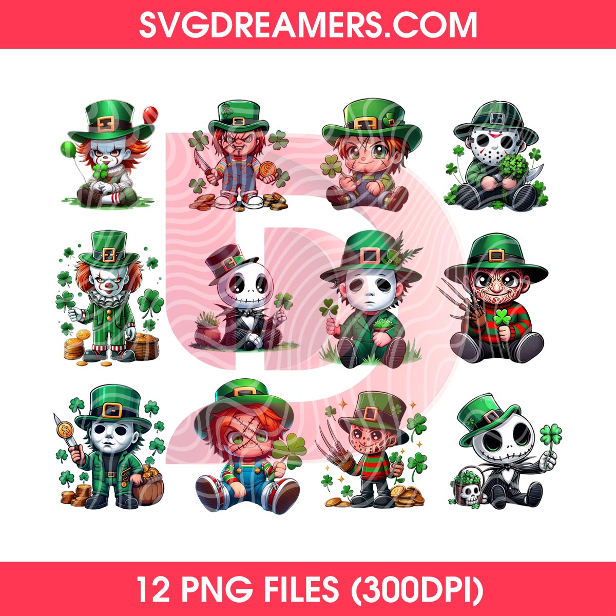 Chibi Horror Friends St Patricks Day PNG, Lucky Chibi Killers Patricks PNG Bundle 1 Chibi Horror Friends St Patricks Day PNG, Lucky Chibi Killers Patricks PNG Bundle