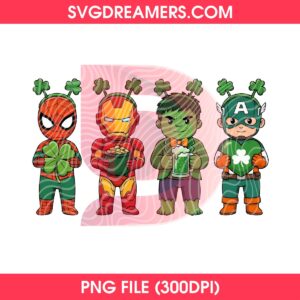 Cute Superheroes St Patricks Day PNG, Funny Avengers Irish PNG, Spiderman Iron Man Hulk Captain America Patricks PNG