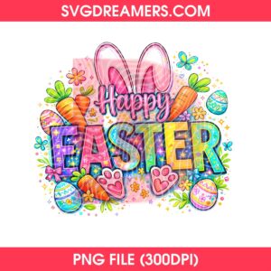 Easter Electric Neon Bunny Ears PNG, Colorful Glossy Letters Spring Floral Easter PNG