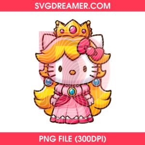 Hello Kitty Princess Peach PNG Design, Super Mario Game Hello Kitty Character PNG 3 Hello Kitty Princess Peace PNG Design, Super Mario Game Hello Kitty Character PNG