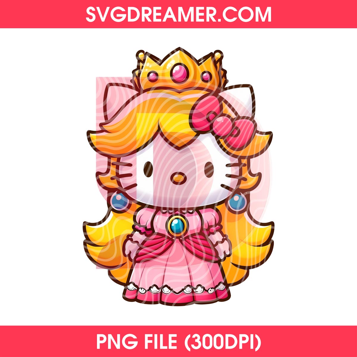 Hello Kitty Princess Peach PNG Design, Super Mario Game Hello Kitty Character PNG 2 Hello Kitty Princess Peace PNG Design, Super Mario Game Hello Kitty Character PNG