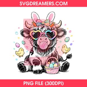 Highland Cow Easter PNG, Cute Easter Eggs Floral Highlander Cow PNG