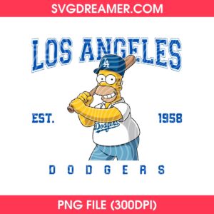 Bundle Cartoon LA Dodgers EST 1958 PNG, Los Angeles Dodgers Baseball Cartoon Fan PNG 33 Homer Simpson LA Dodgers EST 1958 PNG, Los Angeles Baseball Cartoon PNG