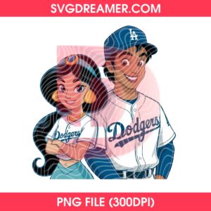 Jasmine And Aladdin Los Angeles Dodgers PNG, Disney Couple Baseball Dodgers PNG
