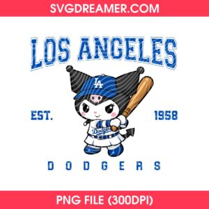 Kuromi Los Angeles Dodgers EST 1958 PNG Design, LA Dodgers Baseball Sanrio Cartoon PNG