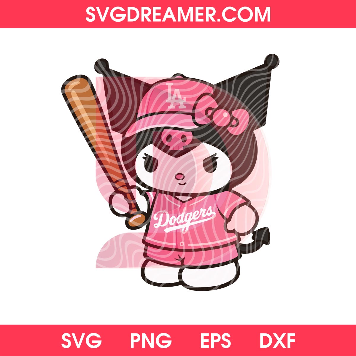 Pink Dodgers Sanrio Cartoon Characters PNG Bundle, Hello Kitty My Melody Kuromi LA Dodgers Bundle PNG 9 Kuromi Pink LA Dodgers Jersey SVG PNG, Baseball Cartoon Kuromi Los Angeles PNG SVG