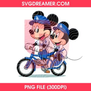 Mickey And Minnie Riding Together On A Bicycle PNG, LA Dodgers Couple Mickey Minnie PNG