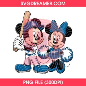 Mickey Mouse And Minnie Mouse Baseball LA Dodgers PNG, Disney Friends Baseball Dodgers PNG