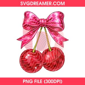 Pink Cherry Coquette Bow PNG File