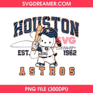 Pochacco Houston Astros EST 1962 PNG, Astros Baseball Pochacco Sanrio Cartoon PNG Design