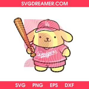 Pink Dodgers Sanrio Cartoon Characters PNG Bundle, Hello Kitty My Melody Kuromi LA Dodgers Bundle PNG 14 Pompompurin Pink Dodgers Jersey SVG PNG, Baseball Sanrio Cartoon LA Dodgers PNG SVG