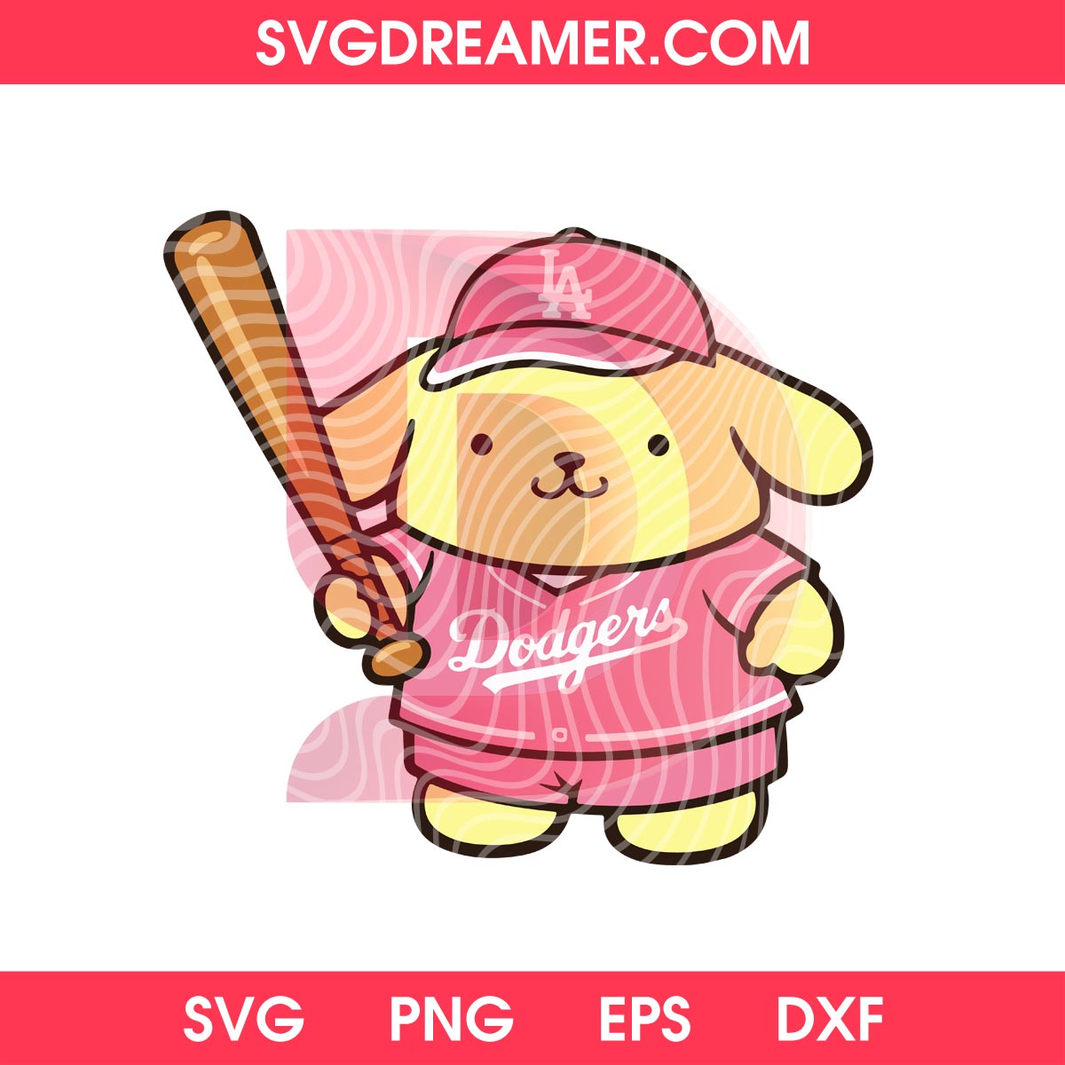 Pink Dodgers Sanrio Cartoon Characters PNG Bundle, Hello Kitty My Melody Kuromi LA Dodgers Bundle PNG 5 Pompompurin Pink Dodgers Jersey SVG PNG, Baseball Sanrio Cartoon LA Dodgers PNG SVG