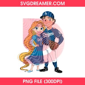 Rapunzel And Flynn Rider LA Dodgers PNG, Los Angeles Baseball Disney Princess PNG