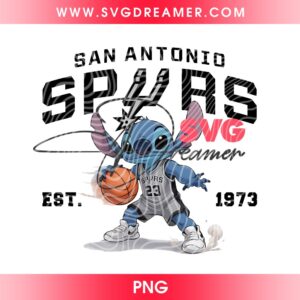 Stitch San Antonio Spurs Basketball PNG, Disney Lilo Stitch NBA Spurs EST 1973 PNG, NBA Spurs Cartoon PNG