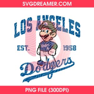 Bundle Cartoon LA Dodgers EST 1958 PNG, Los Angeles Dodgers Baseball Cartoon Fan PNG 25 Super Luigi Los Angeles Dodgers EST 1958 PNG, LA Baseball Gamer Mario Design PNG