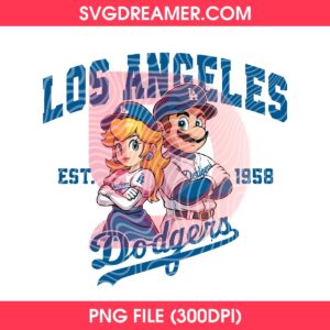 Super Mario And Princess Peach LA Dodgers, Los Angeles Baseball EST 1958, Mario Game Sport PNG