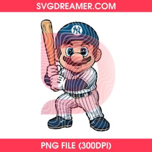 Super Mario New York Yankees Baseball PNG Design