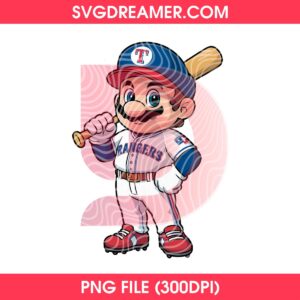 Super Mario Texas Rangers Baseball PNG Design