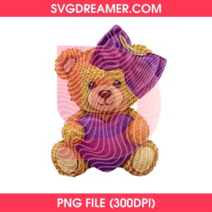 Teddy Bear Purple Heart And Bow PNG