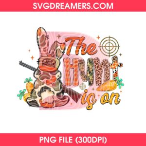 The Hunt Is On Brushstroke PNG Design, Christian Easter PNG, Camo Eggs Carrot Easter PNG