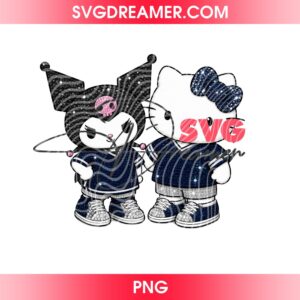 Kuromi And Hello Kitty Wearing Diamond Outfits PNG