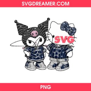 Kuromi And Hello Kitty With Dallas Cowboys Diamond Jersey PNG, Sanrio Football PNG