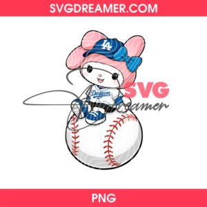My Melody in LA Dodgers Jersey Sitting on Baseball PNG