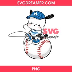 Pocchaco in LA Dodgers Jersey Sitting on Baseball PNG