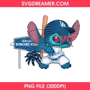 Stitch Welcome To Dodgers Statium PNG, Stitch LA Dodgers Baseball PNG Design