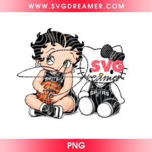 Betty Boop And Hello Kitty Spurs PNG, San Antonio Spurs Cute Cartoon PNG, NBA Spurs Basketball PNG