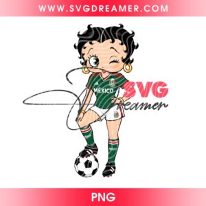Betty Boop Wearing Mexico Soccer Jersey PNG, Cute Betty Mexican PNG
