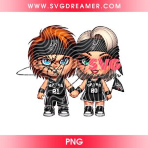 Chucky And Tiffany Fan Spurs Basketball PNG, Horror Couple San Antonio Spurs PNG, Designed by SVG Dreamer