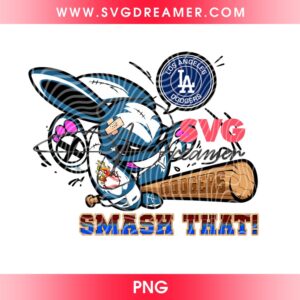 Dodgers Bunny Mascot PNG, Smash That Dodgers Clipart PNG, Baseball Rabbit Dodgers PNG