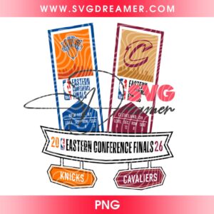 Eastern Conference Finals Match Up Tickets PNG Design, Cavaliers vs Knicks Game Ticket PNG File, New York Knicks Playoffs 2026 NBA PNG